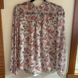 LOFT Pink and Gray Floral long sleeve Blouse